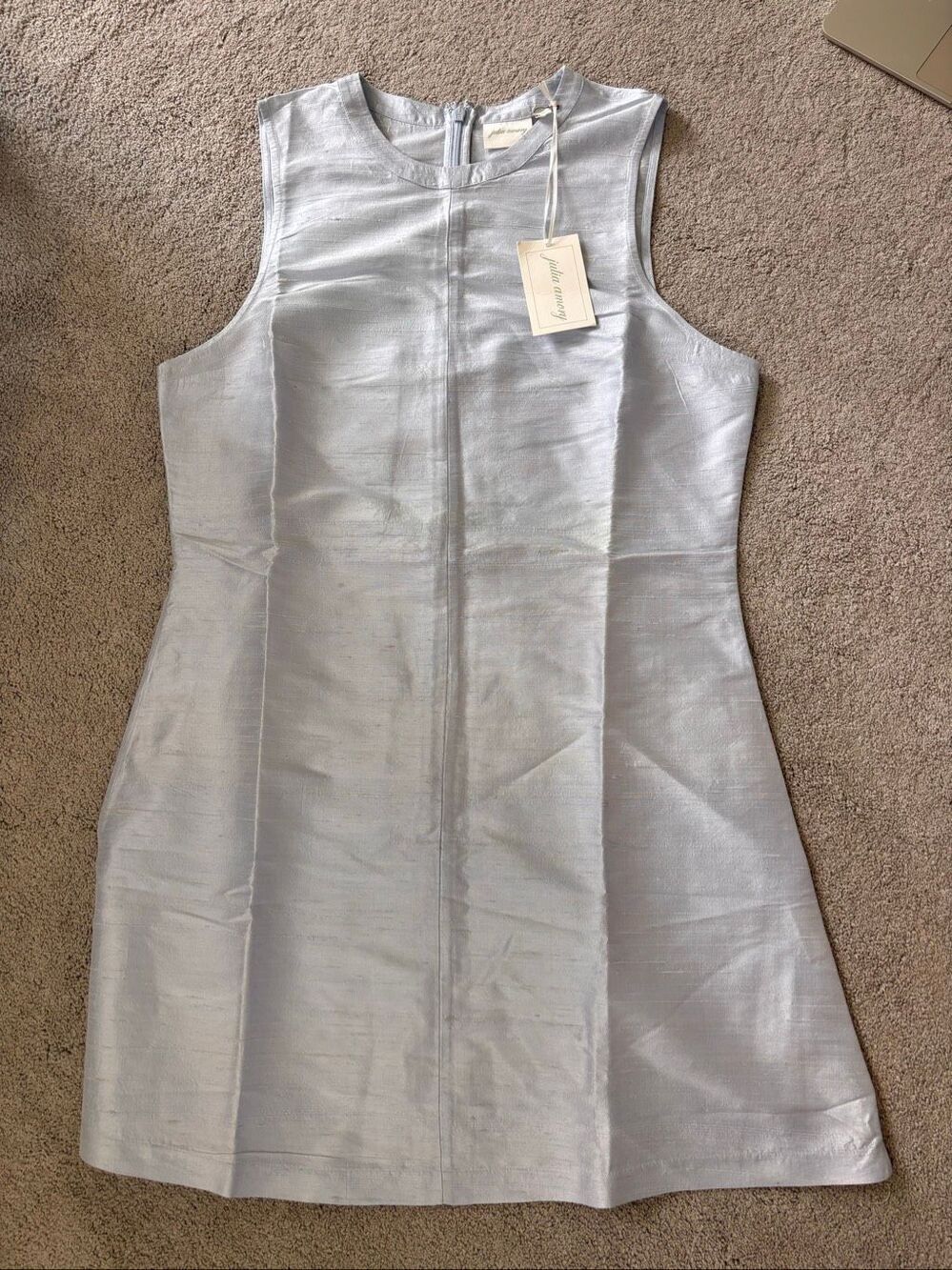 NWT Julia Amory Baby Jane baby Blue Silk Dupioni Mini Shift Dress, Lrg $298 - Picture 3 of 8